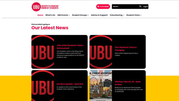 Screenshot of the University Of Bradford Union website