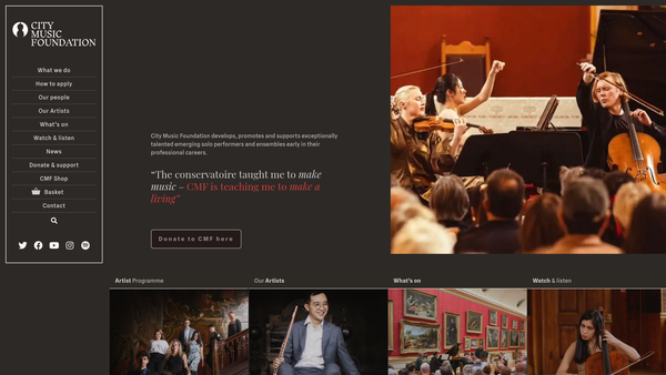 Screenshot of the City Music Foundation website
