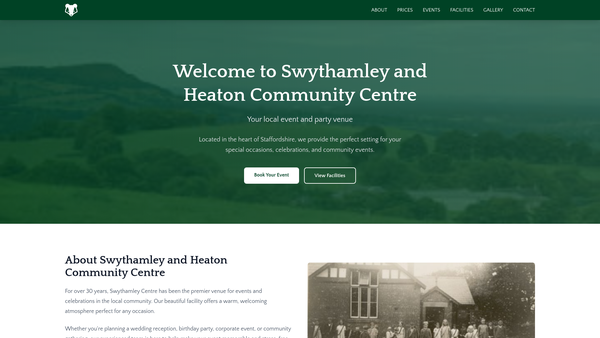 Screenshot of the Swythamley And Heaton Centre website