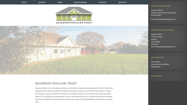 Screenshot of the Seagrove Pavilion Trust website