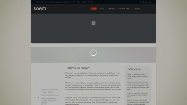Screenshot of the Shelter Of Elyon Ministries website