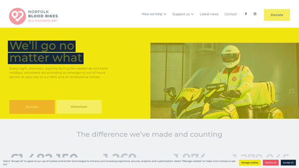 Screenshot of the Norfolk Blood Bikes website
