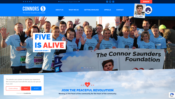 Screenshot of the The Connor Saunders Foundation website