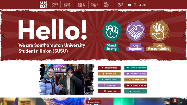 Screenshot of the University Of Southampton Students' Union website