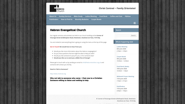 Screenshot of the Hebron Church, Stockton-On-Tees website