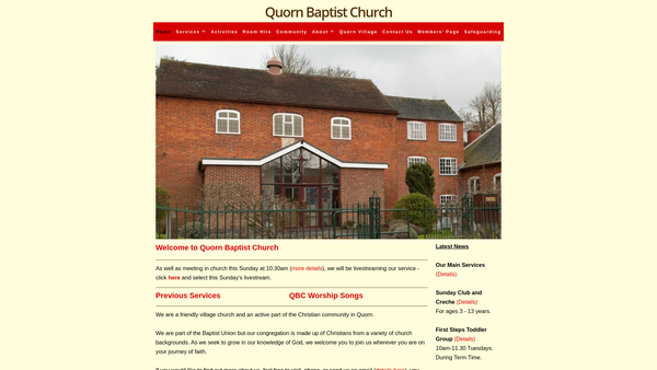 Screenshot of the Quorn Baptist Church website