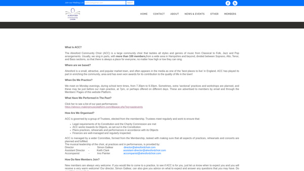 Screenshot of the Alresford Community Choir website
