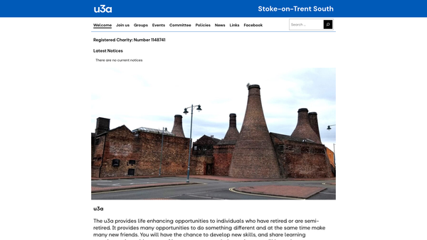 Screenshot of the Stoke On Trent South U3A website