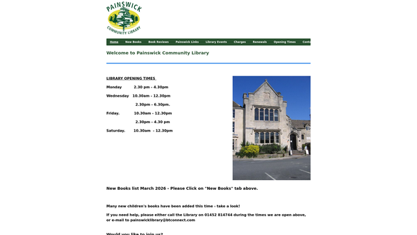 Screenshot of the Community Library In Painswick website