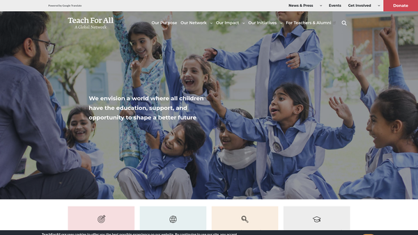 Screenshot of the Teach For All Network website