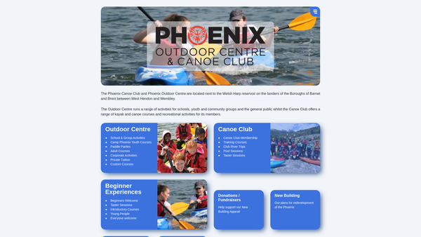Screenshot of the Phoenix Canoe Club Limited website