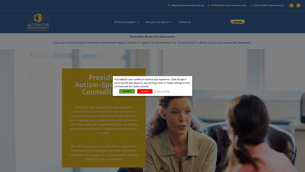 Screenshot of the Action for Neurodiversity website