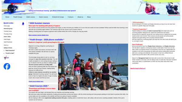 Screenshot of the Neptune Sailing website