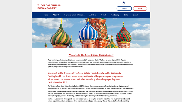 Screenshot of the The Great Britain - Russia Society website