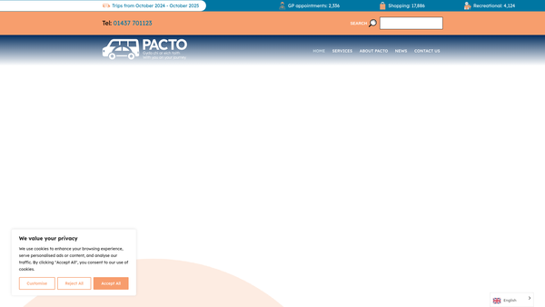 Screenshot of the Pembrokeshire Association Of Community Transport Organisations website