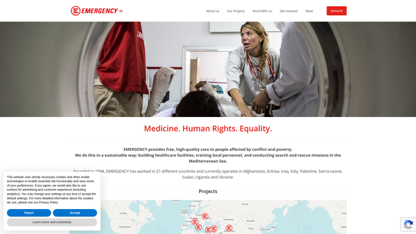Screenshot of the Emergency-Life Support For Civilian Victims Of War And Poverty,uk website