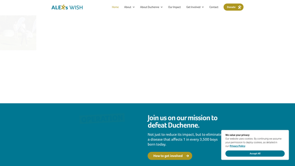 Screenshot of the Alex's Wish website