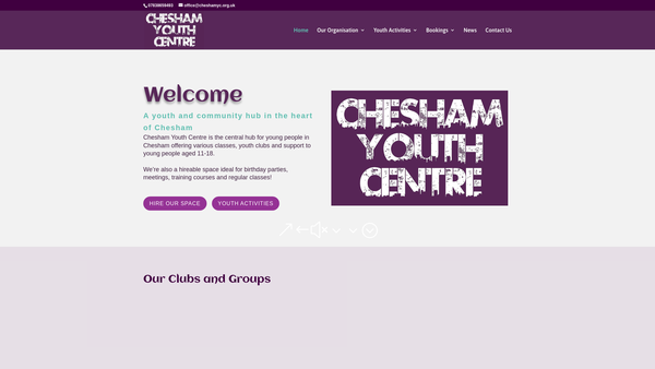 Screenshot of the Chesham Youth Centre Ltd website