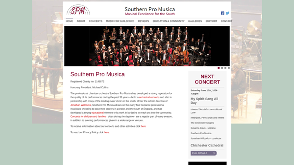 Screenshot of the Southern Pro Musica website