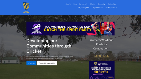 Screenshot of the Shropshire Cricket Board Limited website