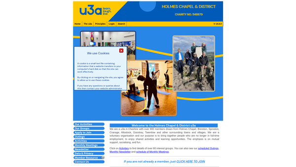 Screenshot of the Holmes Chapel & District University Of The Third Age website