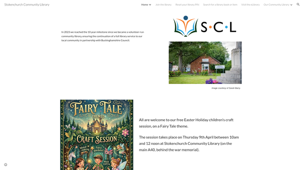 Screenshot of the Stokenchurch Community Library website