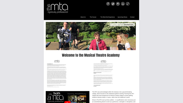 Screenshot of the The Musical Theatre Academy London website