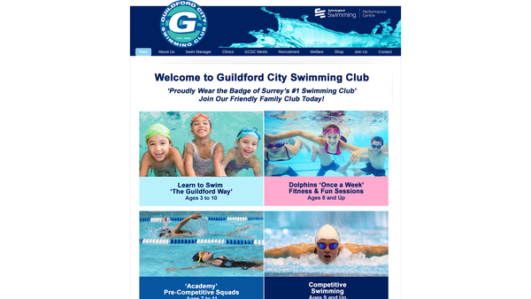 Screenshot of the Guildford City Swimming Club website