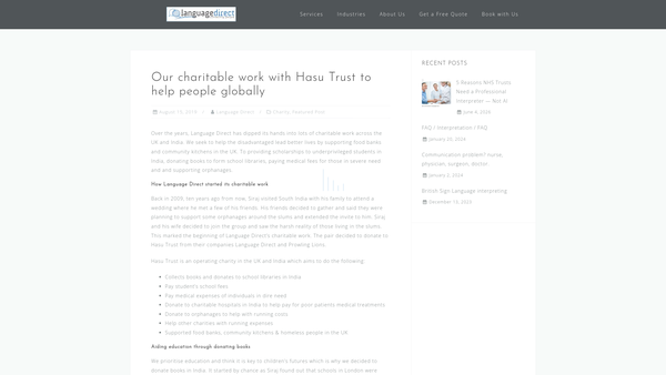 Screenshot of the Hasu Trust website