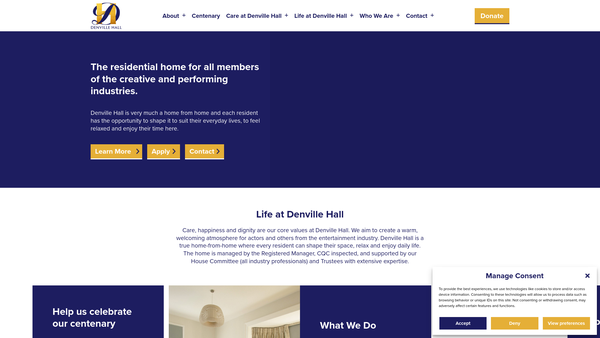 Screenshot of the Denville Hall 2012 website