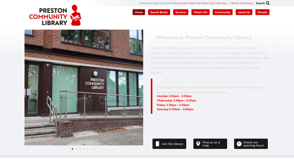 Screenshot of the Preston Community Library website