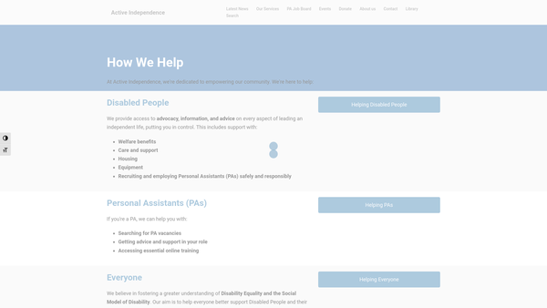 Screenshot of the Active Independence website