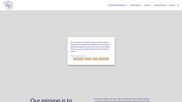Screenshot of the Pop-Up Adventure Play (UK) website