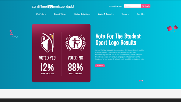 Screenshot of the Cardiff Met Students' Union website