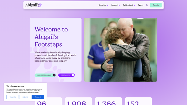 Screenshot of the Abigail's Footsteps website