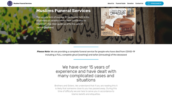 Screenshot of the Muslims Funeral Services Ltd website