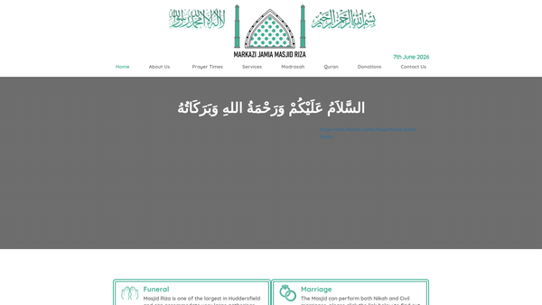 Screenshot of the Markazi Jamia Mosque Riza & Islamic Centre website