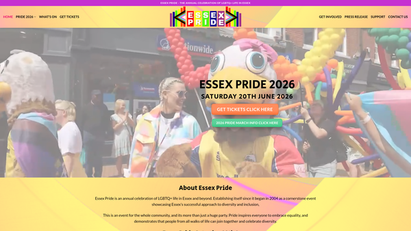 Screenshot of the Pride Essex website