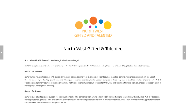 Screenshot of the North West Gifted And Talented website