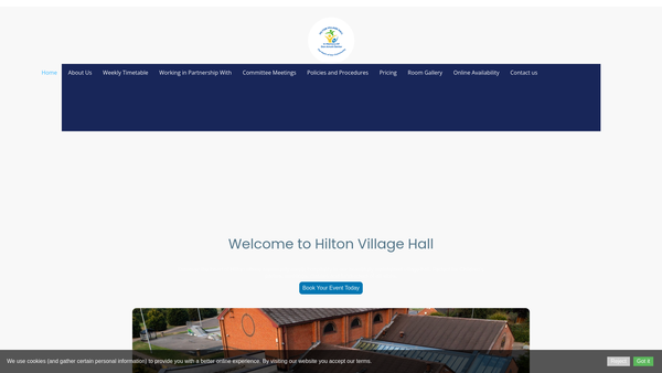 Screenshot of the Hilton Village Hall website