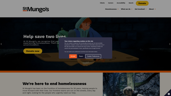 Screenshot of the St Mungo Community Housing Association website