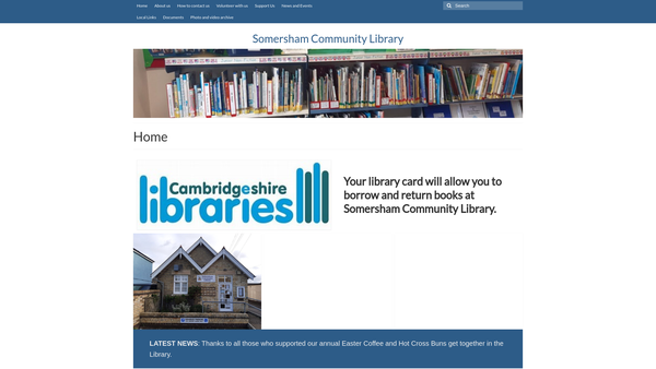 Screenshot of the Somersham Community Library (Fosl) website