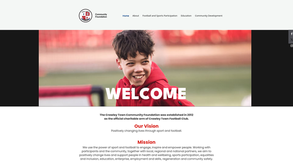 Screenshot of the Crawley Town Community Foundation website