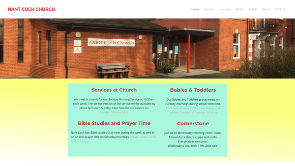 Screenshot of the Nant Coch Church website