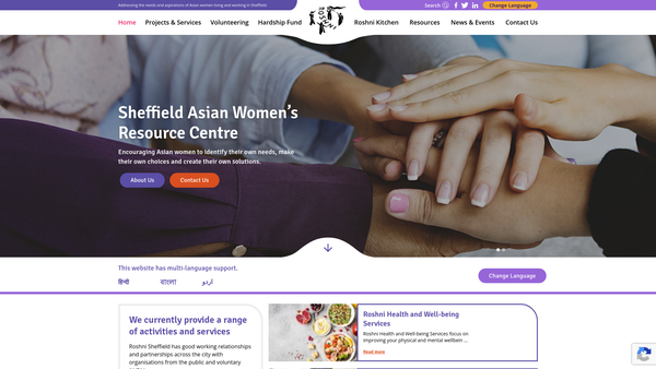Screenshot of the Roshni Sheffield Asian Women's Resource website