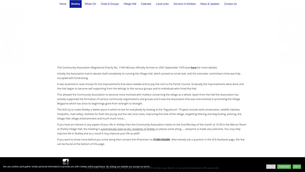 Screenshot of the Shelley Community Association website