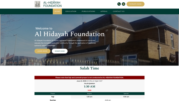 Screenshot of the Al-Hidayah Foundation website