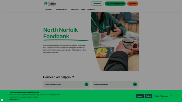 Screenshot of the North Norfolk Foodbank website