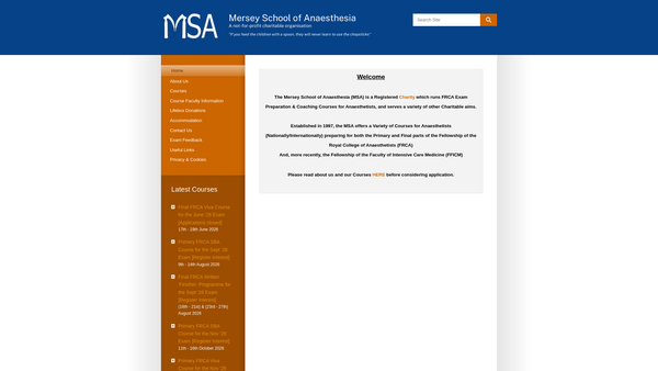 Screenshot of the Mersey School Of Anaesthesia website