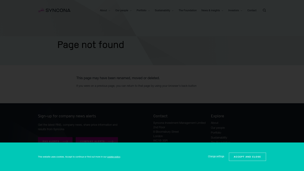 Screenshot of the The Syncona Foundation website
